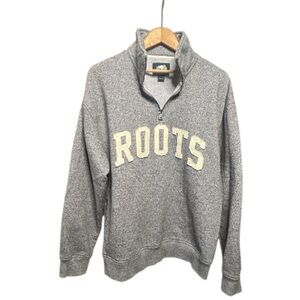 Roots Appliqué Half Zip Pullover Stein Grey Fleece Sweatshirt Women’s L, Men’s M
